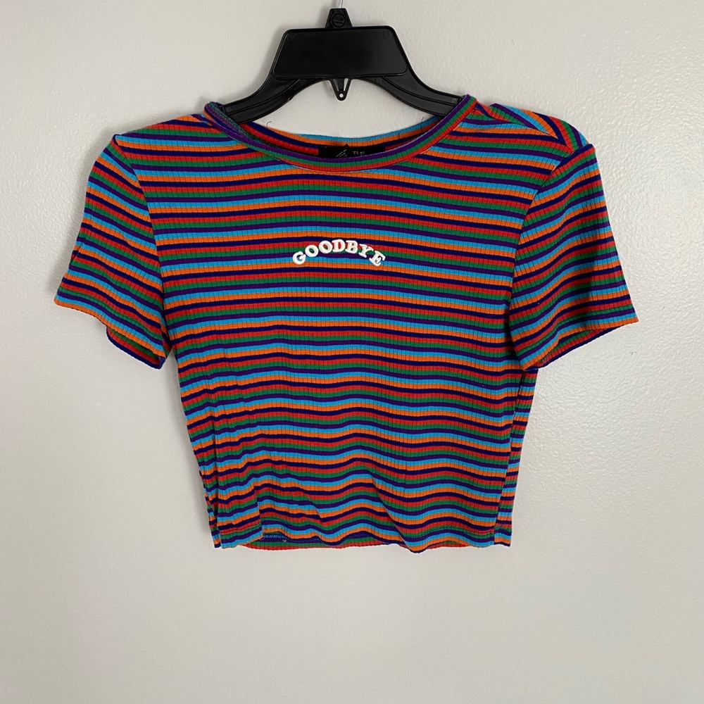 FOREVER 21 Rainbow Stripped Crop Top